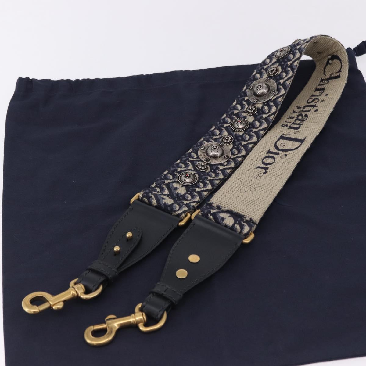Christian Dior Trotter Canvas Shoulder Strap 36.6"" Navy Gold Auth ep15133M