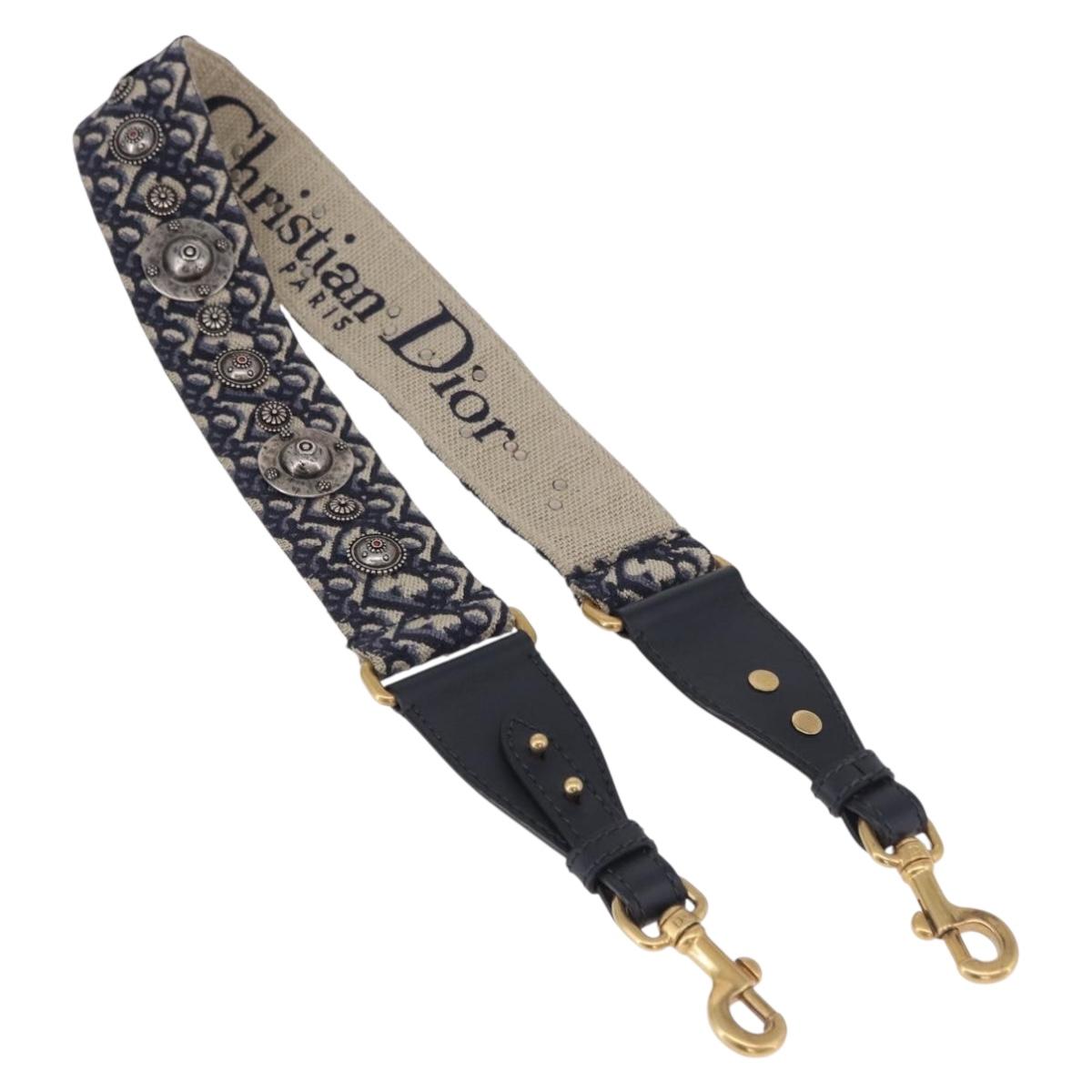 Christian Dior Trotter Canvas Shoulder Strap 36.6"" Navy Gold Auth ep15133M