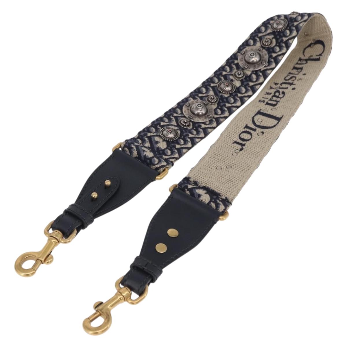 Christian Dior Trotter Canvas Shoulder Strap 36.6"" Navy Gold Auth ep15133M