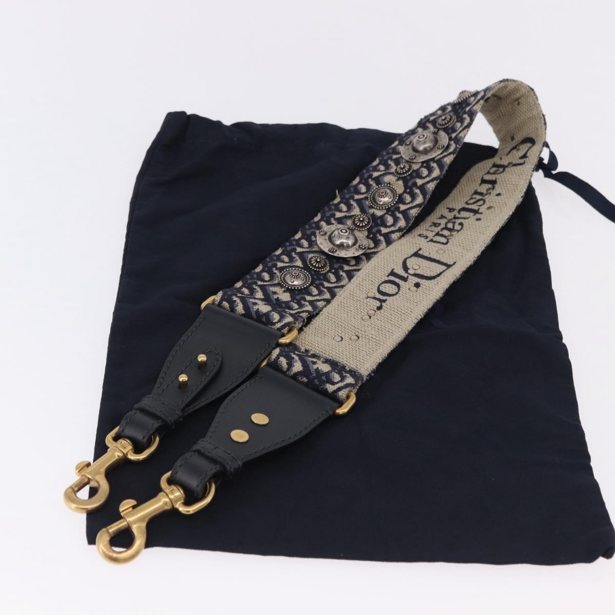 Christian Dior Trotter Canvas Shoulder Strap 36.6"" Navy Gold Auth ep15134M