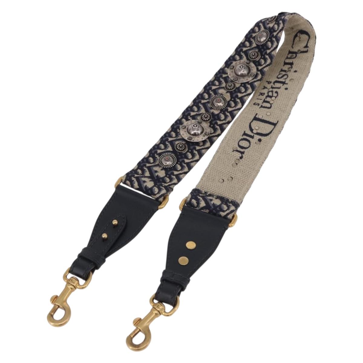 Christian Dior Trotter Canvas Shoulder Strap 36.6"" Navy Gold Auth ep15134M