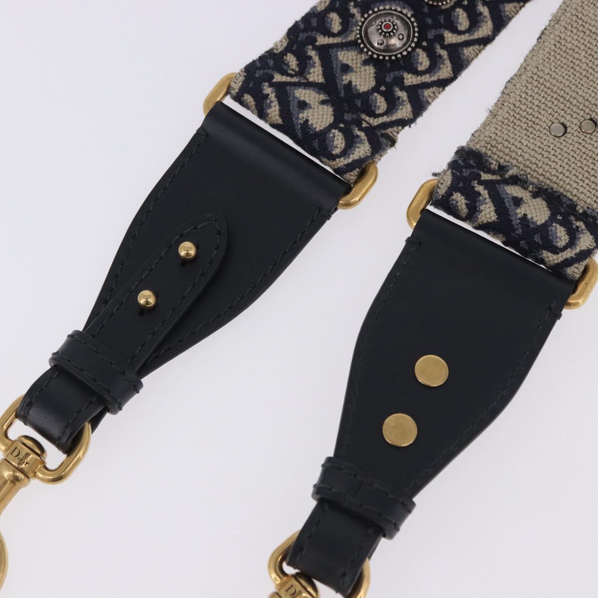 Christian Dior Trotter Canvas Shoulder Strap 36.6"" Navy Gold Auth ep15134M
