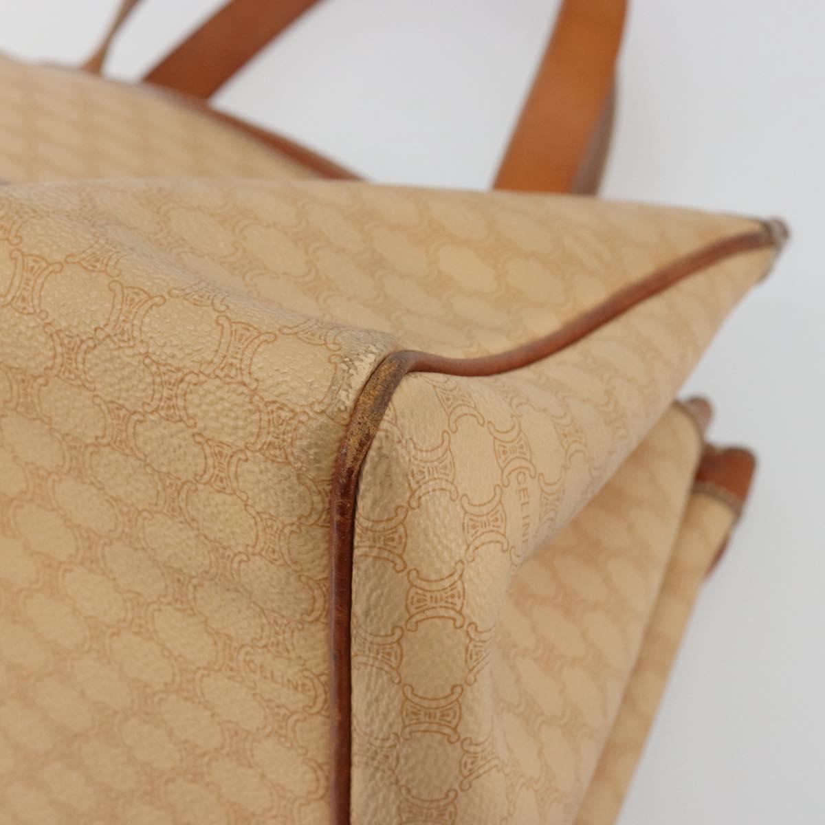 CELINE Macadam Hand Bag PVC Leather Beige Gold Tone Auth ep15137