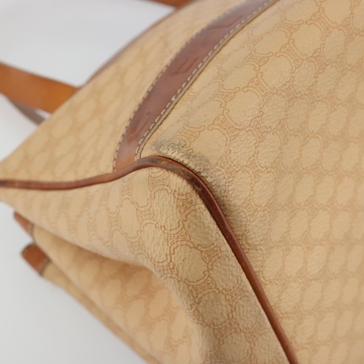 CELINE Macadam Hand Bag PVC Leather Beige Gold Tone Auth ep15137