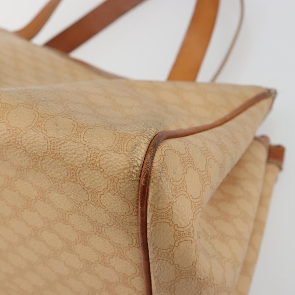 CELINE Macadam Hand Bag PVC Leather Beige Gold Tone Auth ep15137