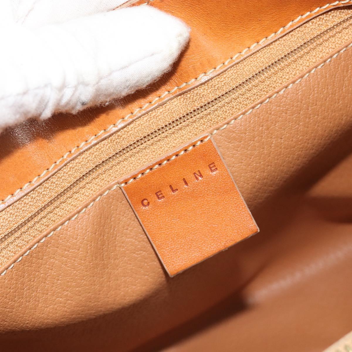 CELINE Macadam Hand Bag PVC Leather Beige Gold Tone Auth ep15137