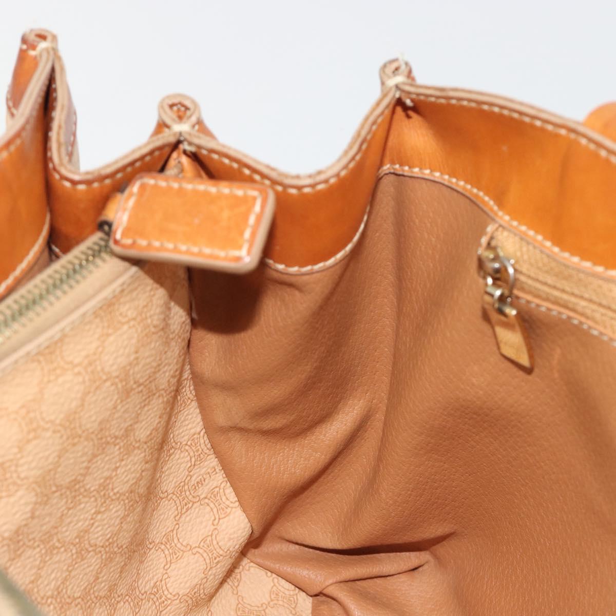 CELINE Macadam Hand Bag PVC Leather Beige Gold Tone Auth ep15137