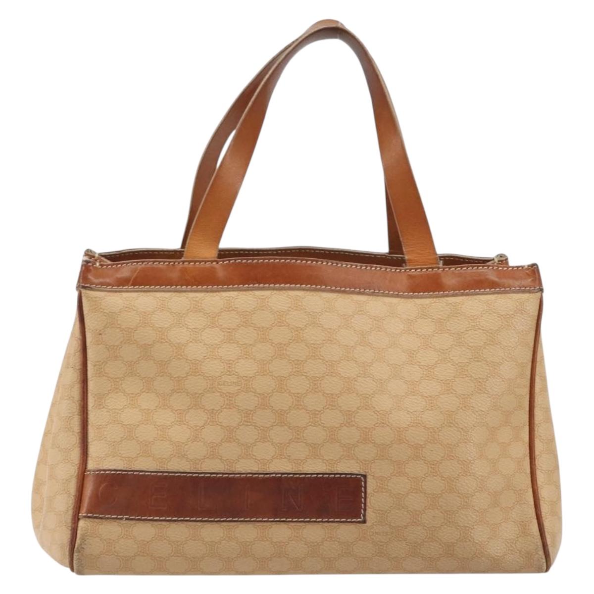 CELINE Macadam Hand Bag PVC Leather Beige Gold Tone Auth ep15137