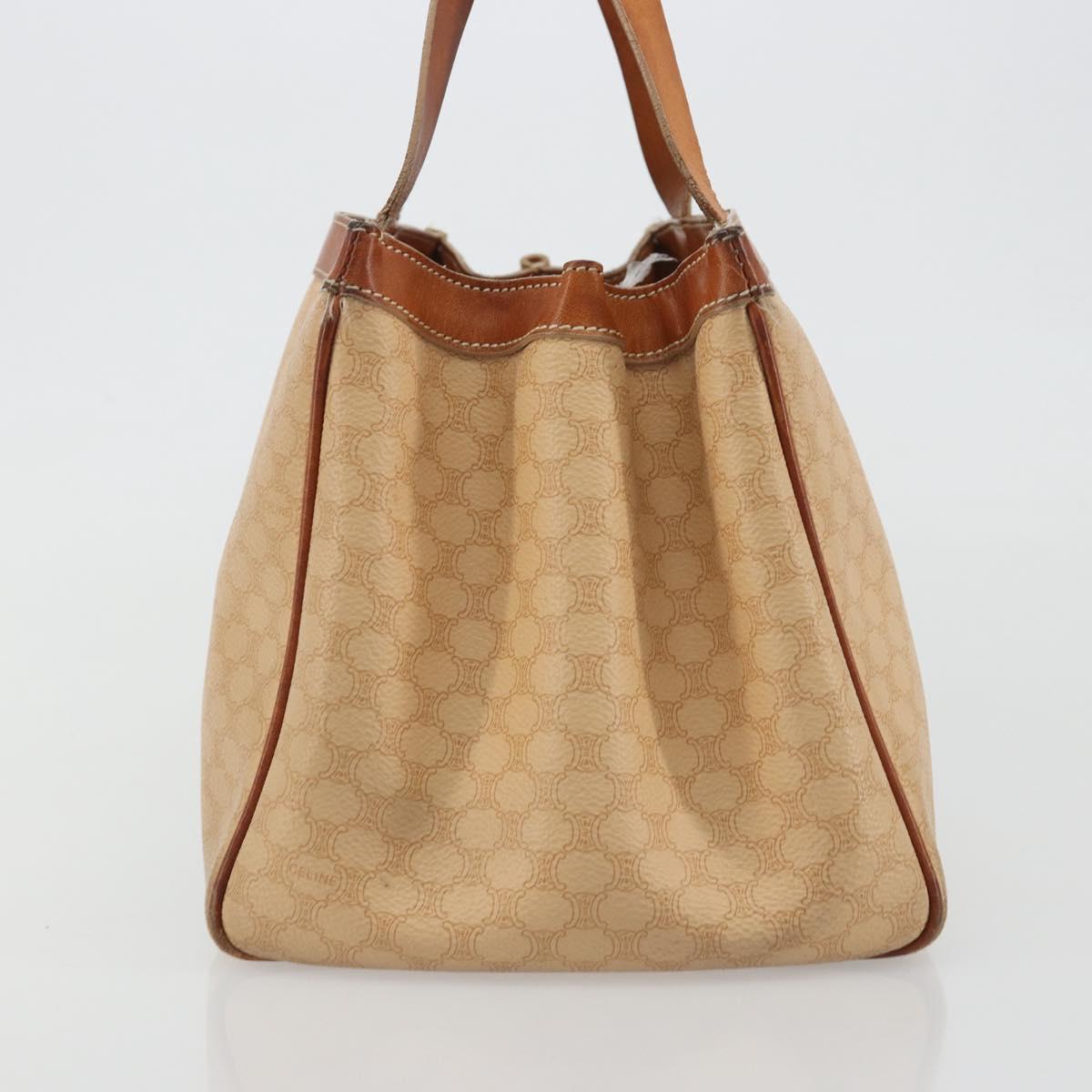 CELINE Macadam Hand Bag PVC Leather Beige Gold Tone Auth ep15137