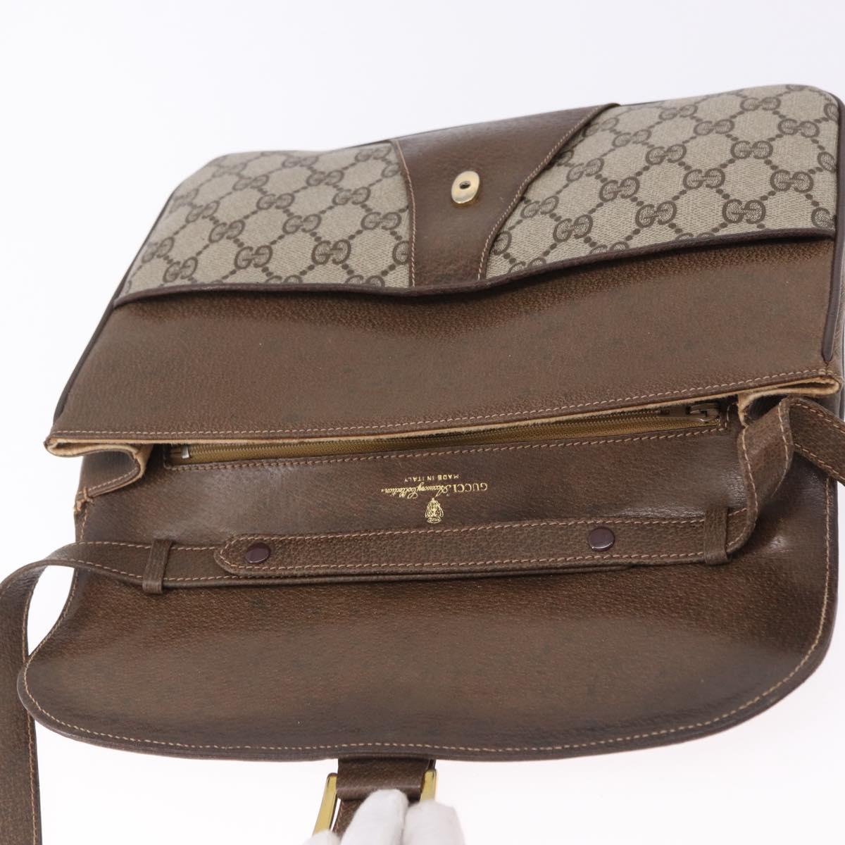 GUCCI GG Supreme Shoulder Bag PVC Leather Beige Gold Tone Auth ep15139