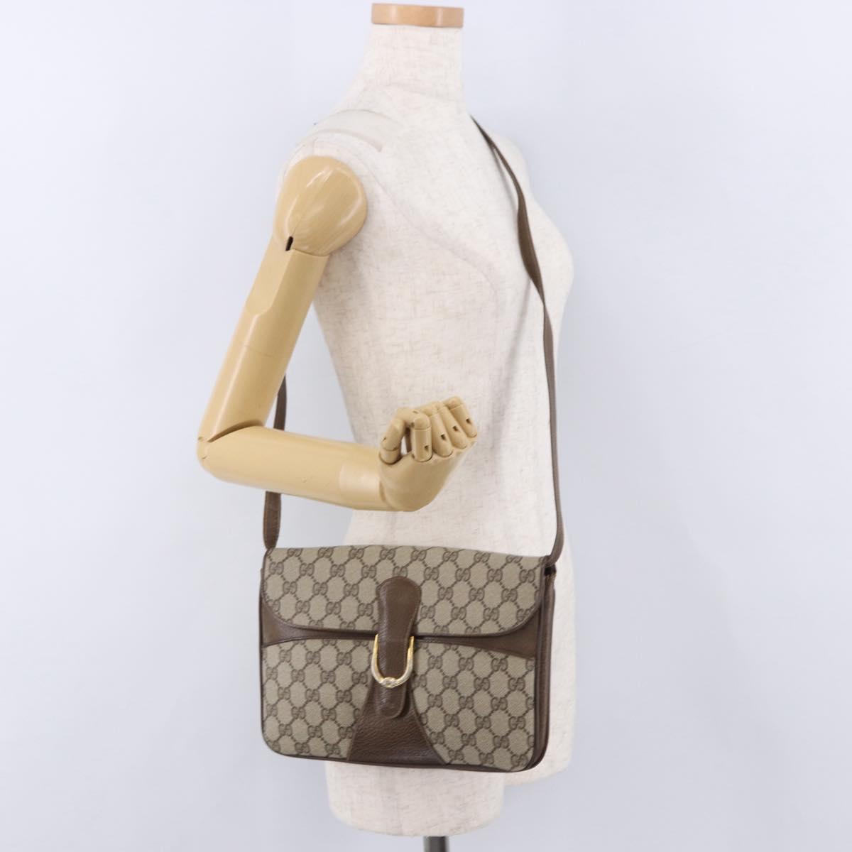 GUCCI GG Supreme Shoulder Bag PVC Leather Beige Gold Tone Auth ep15139