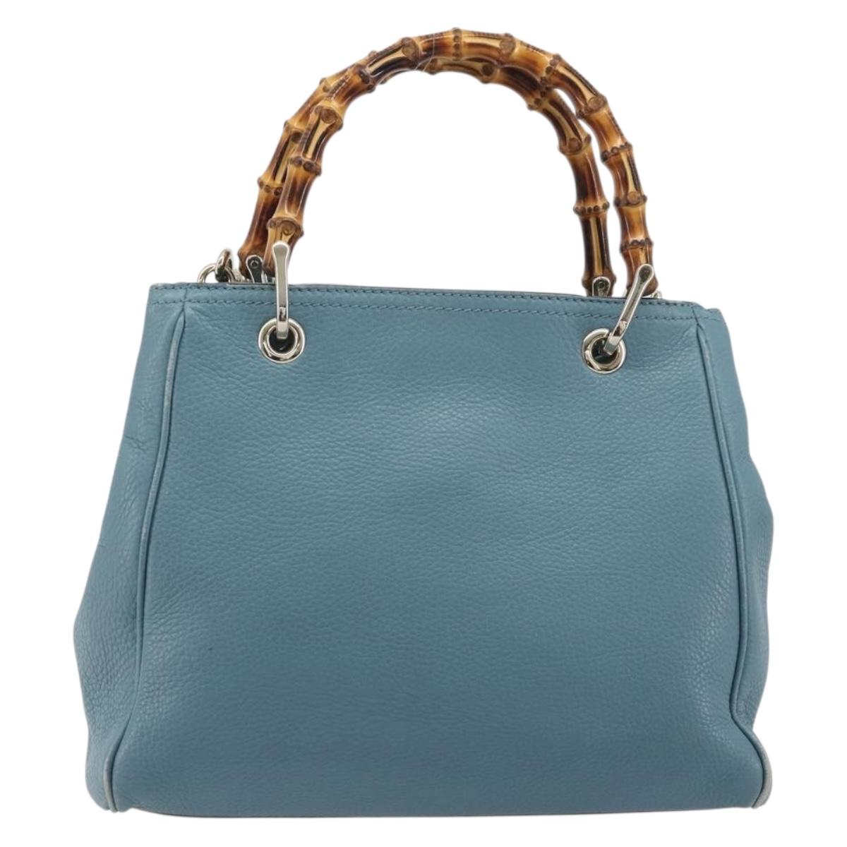 GUCCI Bamboo Hand Bag Leather 2way Blue Silver 336032 Auth ep15143