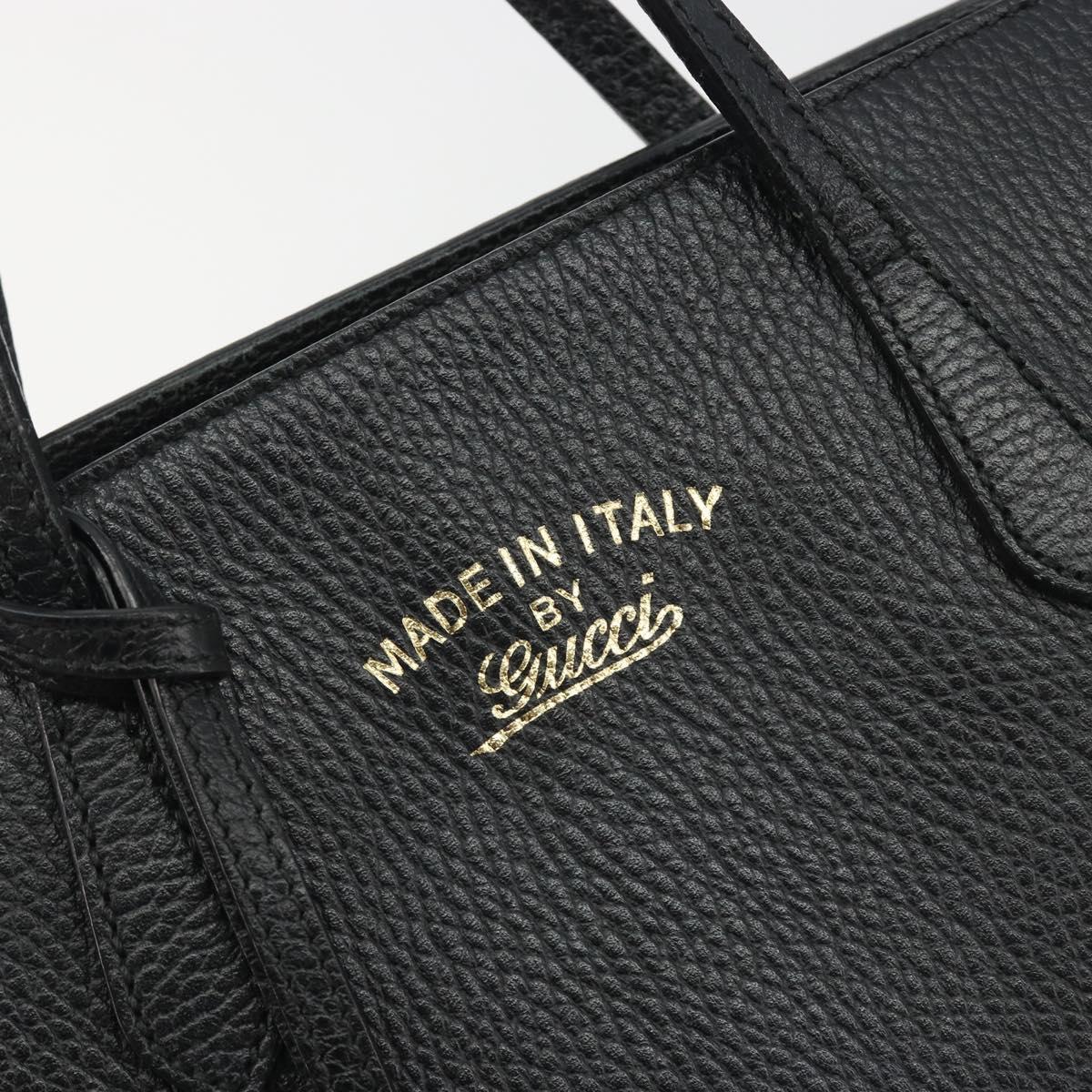 GUCCI Hand Bag Leather 2way Black Gold Tone Auth ep15144