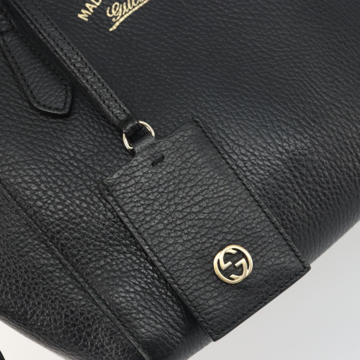 GUCCI Hand Bag Leather 2way Black Gold Tone Auth ep15144