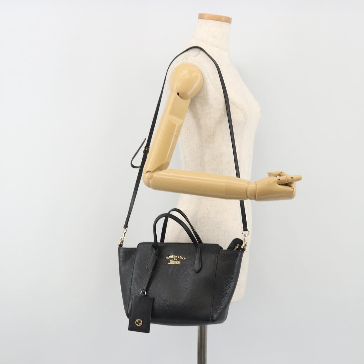 GUCCI Hand Bag Leather 2way Black Gold Tone Auth ep15144