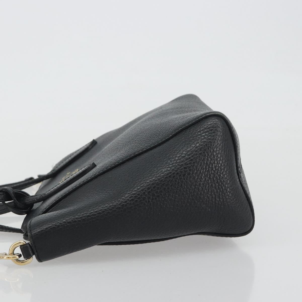 GUCCI Hand Bag Leather 2way Black Gold Tone Auth ep15144
