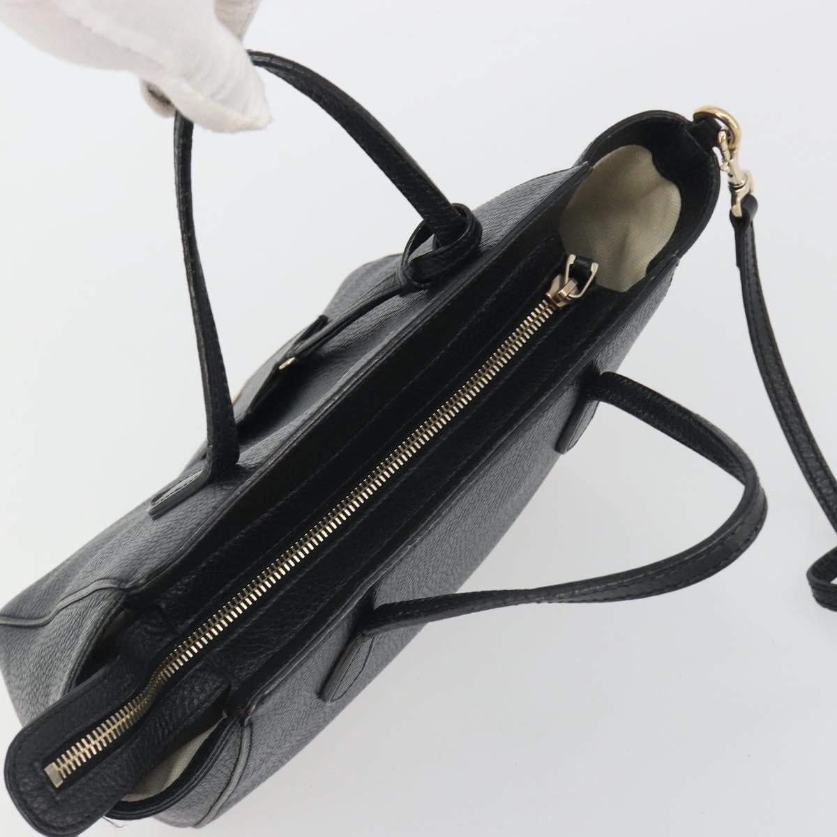 GUCCI Hand Bag Leather 2way Black Gold Tone Auth ep15144