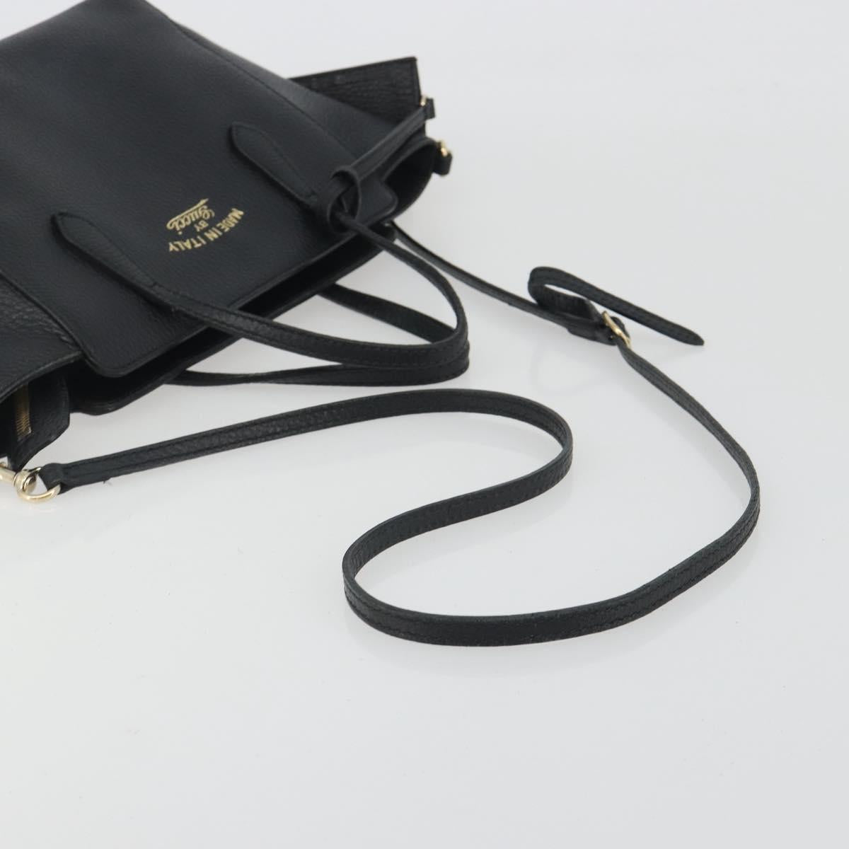 GUCCI Hand Bag Leather 2way Black Gold Tone Auth ep15144