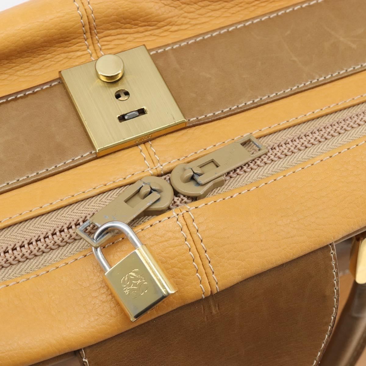 LOEWE Anagram Trunk Leather Beige Gold Tone Auth ep15147