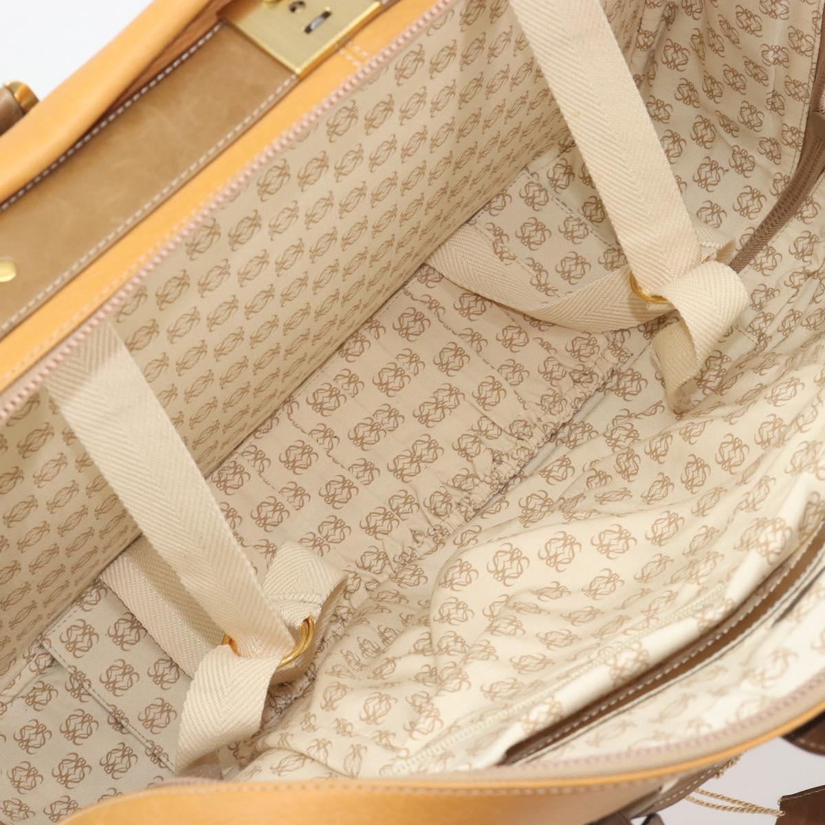 LOEWE Anagram Trunk Leather Beige Gold Tone Auth ep15147