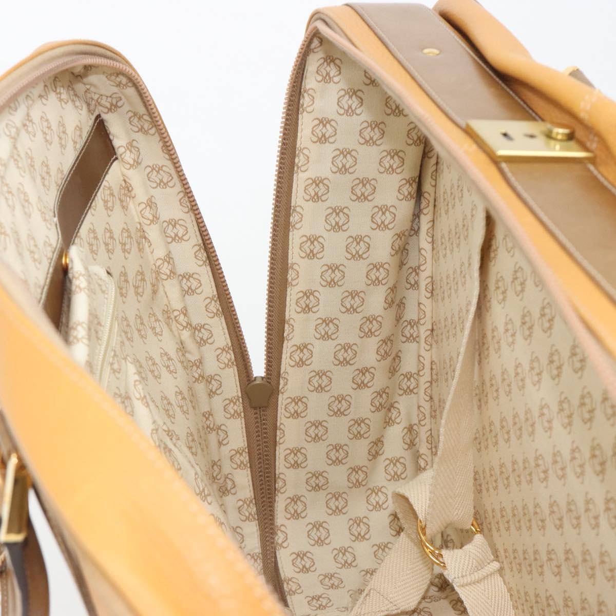 LOEWE Anagram Trunk Leather Beige Gold Tone Auth ep15147