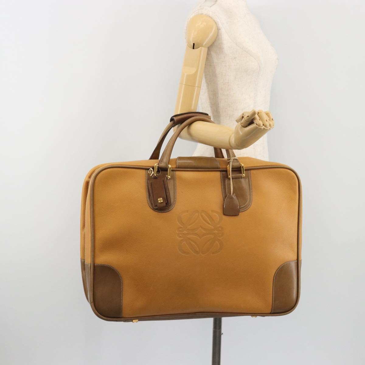 LOEWE Anagram Trunk Leather Beige Gold Tone Auth ep15147