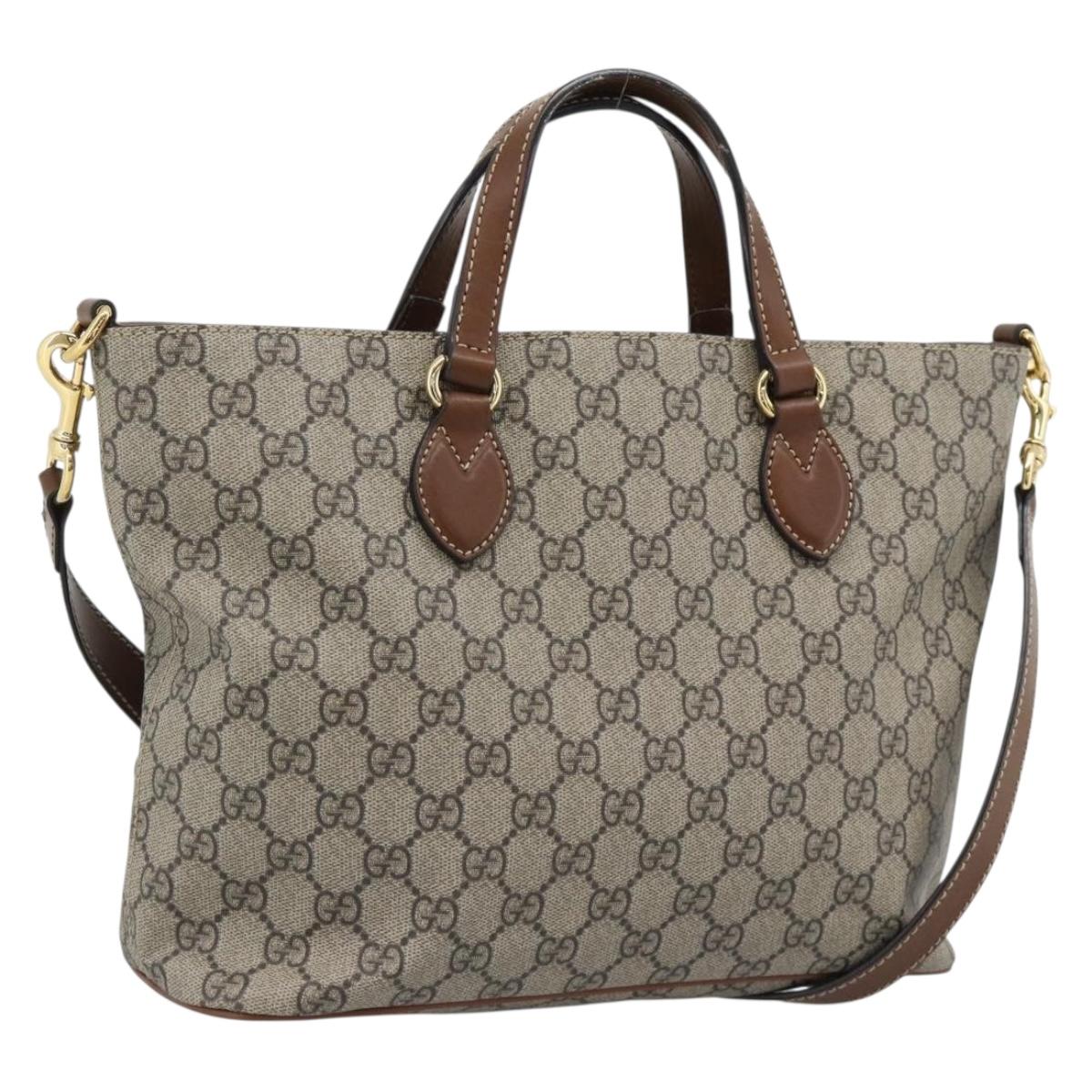 GUCCI GG Supreme Hand Bag PVC Leather 2way Beige Gold Tone 473887 Auth ep15151