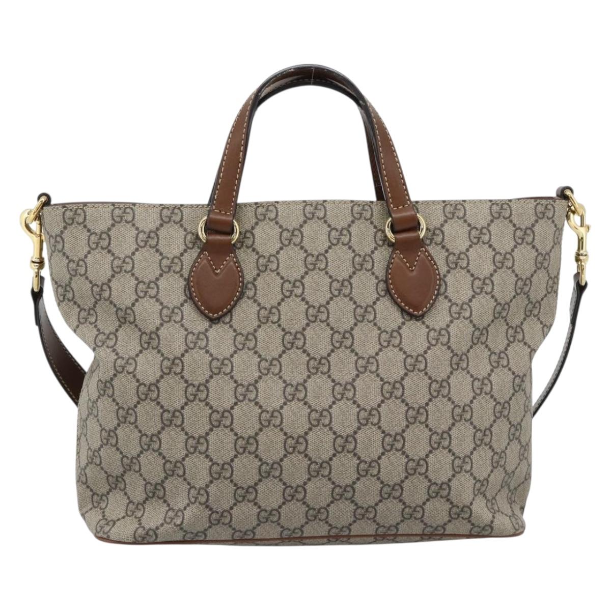 GUCCI GG Supreme Hand Bag PVC Leather 2way Beige Gold Tone 473887 Auth ep15151