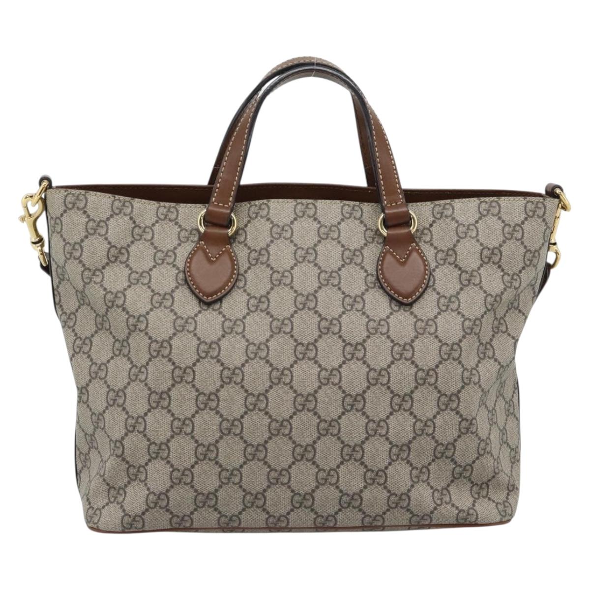 GUCCI GG Supreme Hand Bag PVC Leather 2way Beige Gold Tone 473887 Auth ep15151