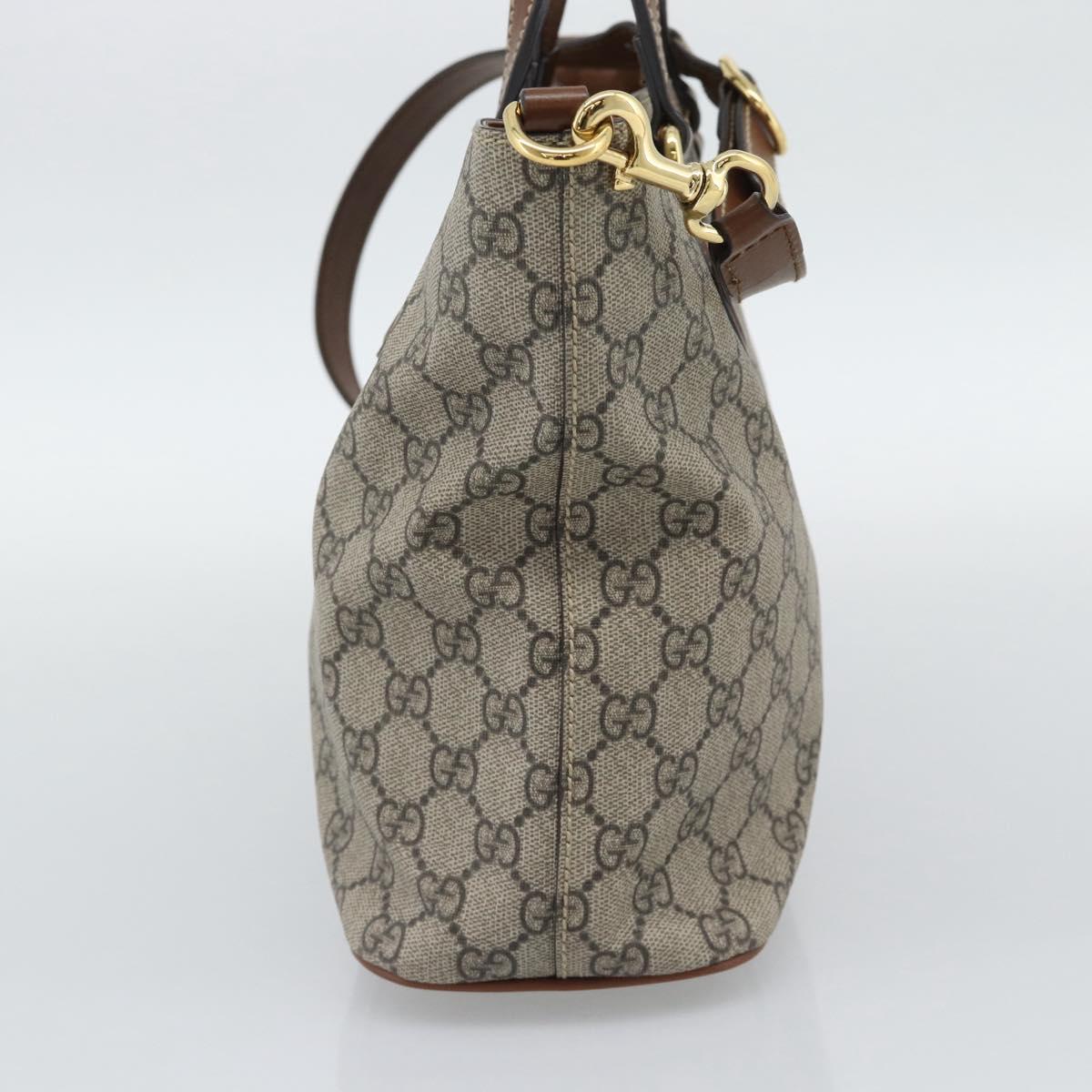 GUCCI GG Supreme Hand Bag PVC Leather 2way Beige Gold Tone 473887 Auth ep15151