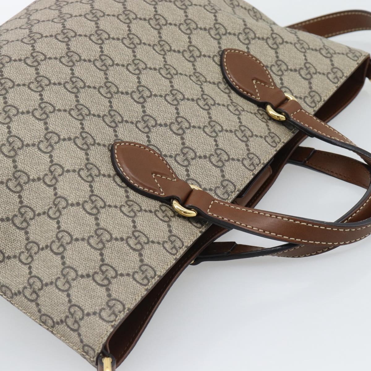 GUCCI GG Supreme Hand Bag PVC Leather 2way Beige Gold Tone 473887 Auth ep15151