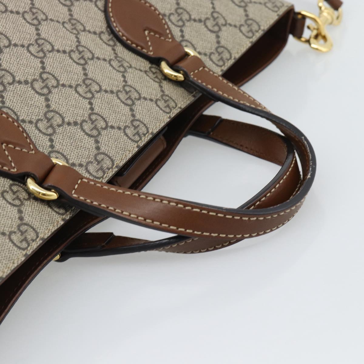 GUCCI GG Supreme Hand Bag PVC Leather 2way Beige Gold Tone 473887 Auth ep15151