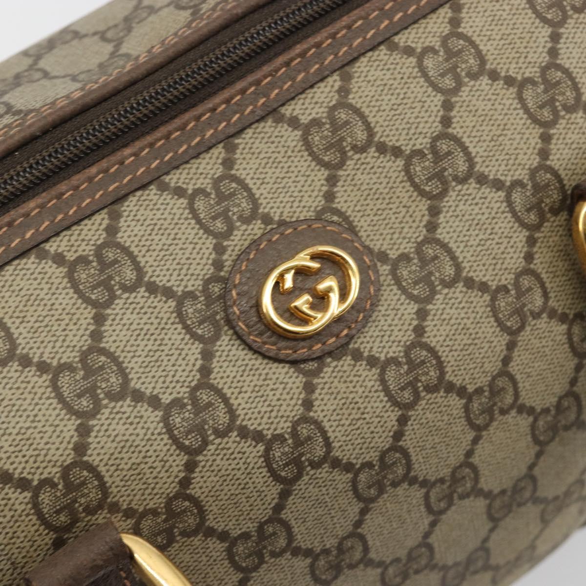 GUCCI GG Supreme Mini Boston Bag PVC Leather Beige Gold Tone Auth ep15153
