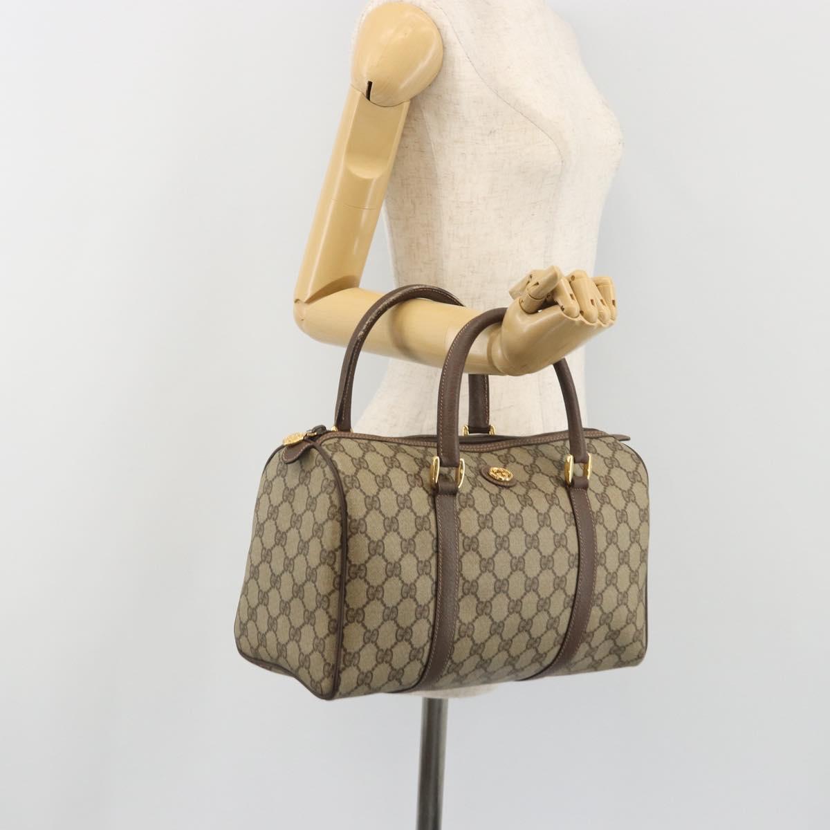 GUCCI GG Supreme Mini Boston Bag PVC Leather Beige Gold Tone Auth ep15153