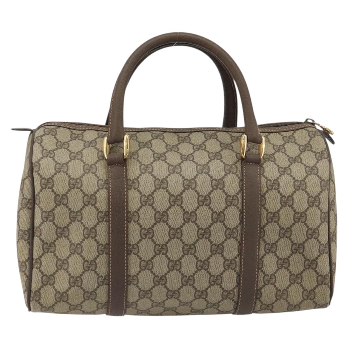 GUCCI GG Supreme Mini Boston Bag PVC Leather Beige Gold Tone Auth ep15153