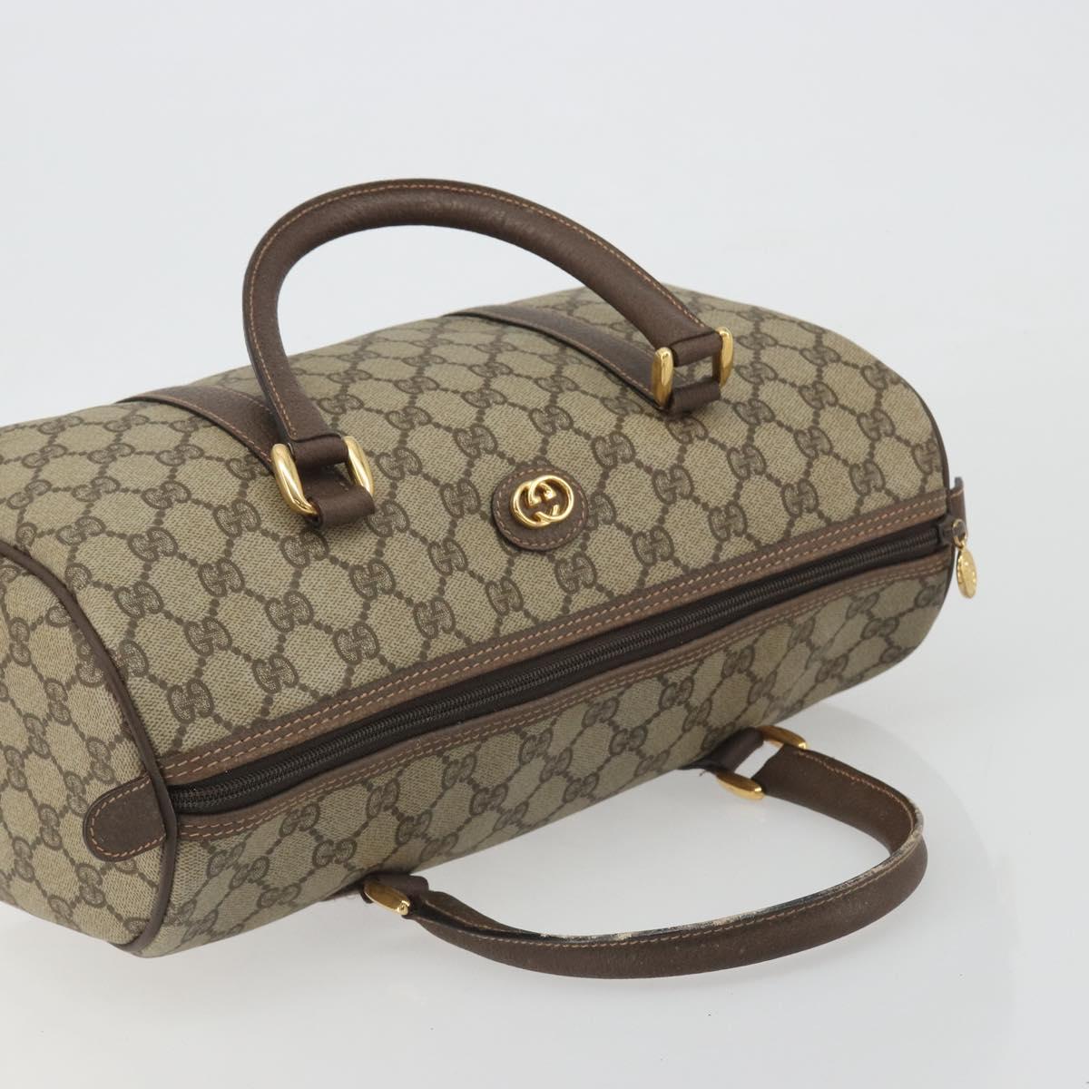 GUCCI GG Supreme Mini Boston Bag PVC Leather Beige Gold Tone Auth ep15153