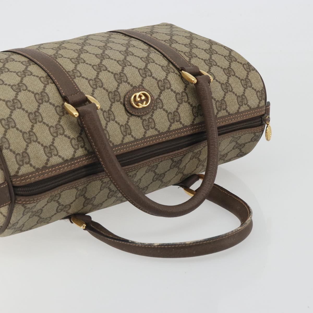 GUCCI GG Supreme Mini Boston Bag PVC Leather Beige Gold Tone Auth ep15153