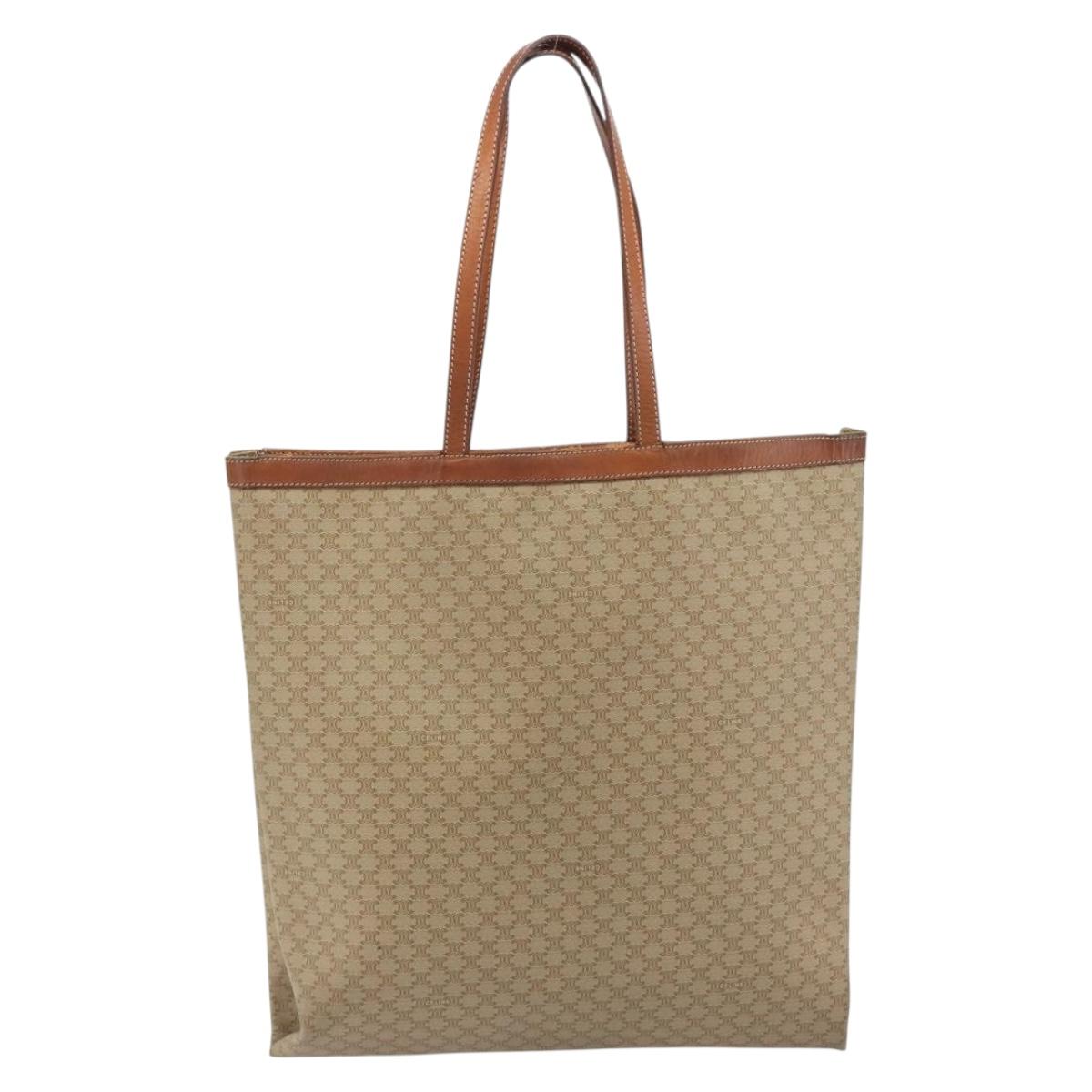 CELINE Macadam Tote Bag PVC Leather Beige Brown Auth ep15154