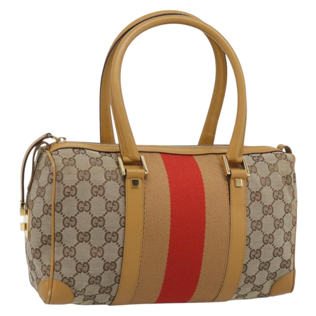 GUCCI GG Canvas Hand Bag Beige Gold Tone Auth ep15156