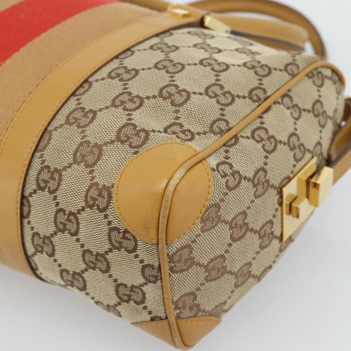 GUCCI GG Canvas Hand Bag Beige Gold Tone Auth ep15156