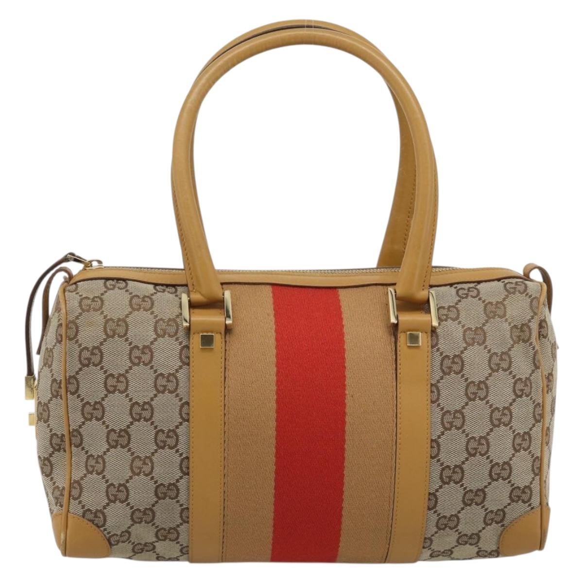 GUCCI GG Canvas Hand Bag Beige Gold Tone Auth ep15156
