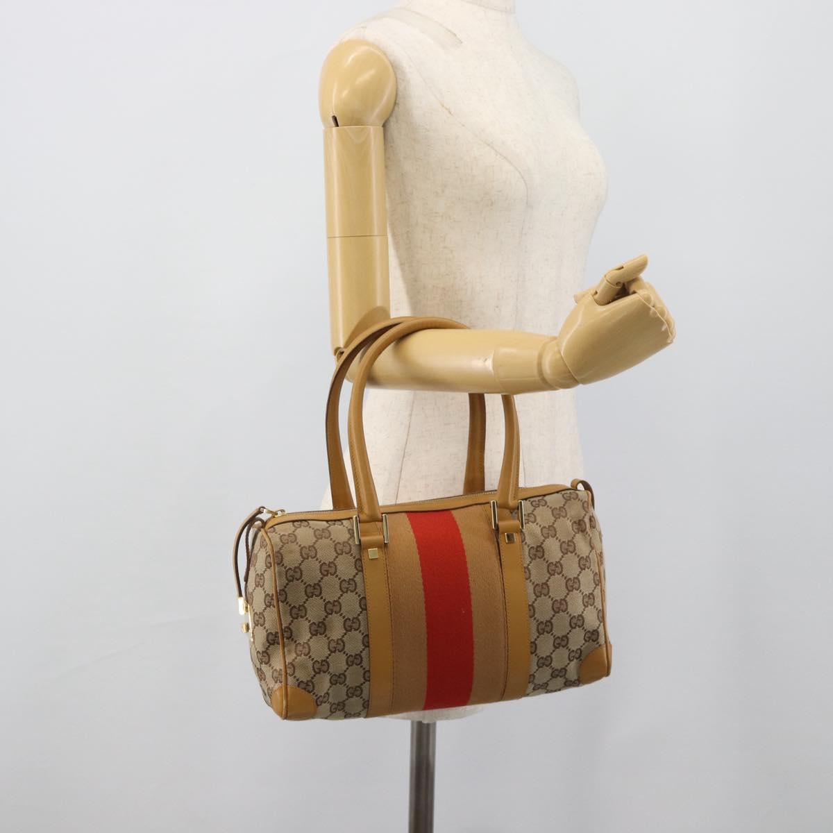 GUCCI GG Canvas Hand Bag Beige Gold Tone Auth ep15156