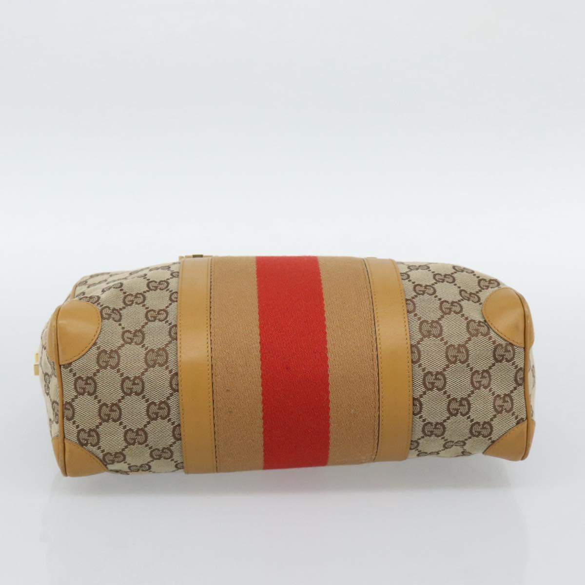 GUCCI GG Canvas Hand Bag Beige Gold Tone Auth ep15156