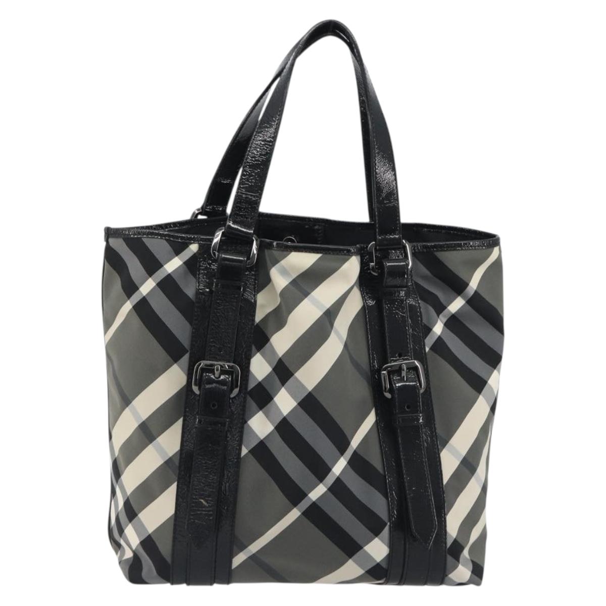 BURBERRY Nova Check Tote Bag Nylon Black Silver Auth ep15157