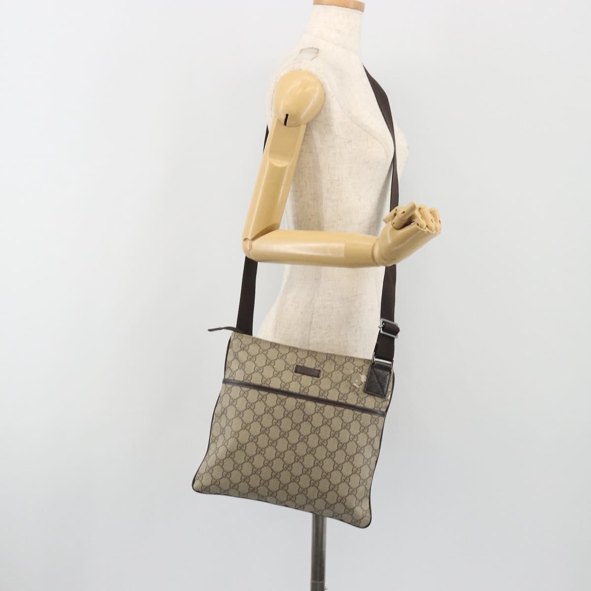 GUCCI GG Supreme Shoulder Bag PVC Leather Beige Silver 141626 Auth ep15158