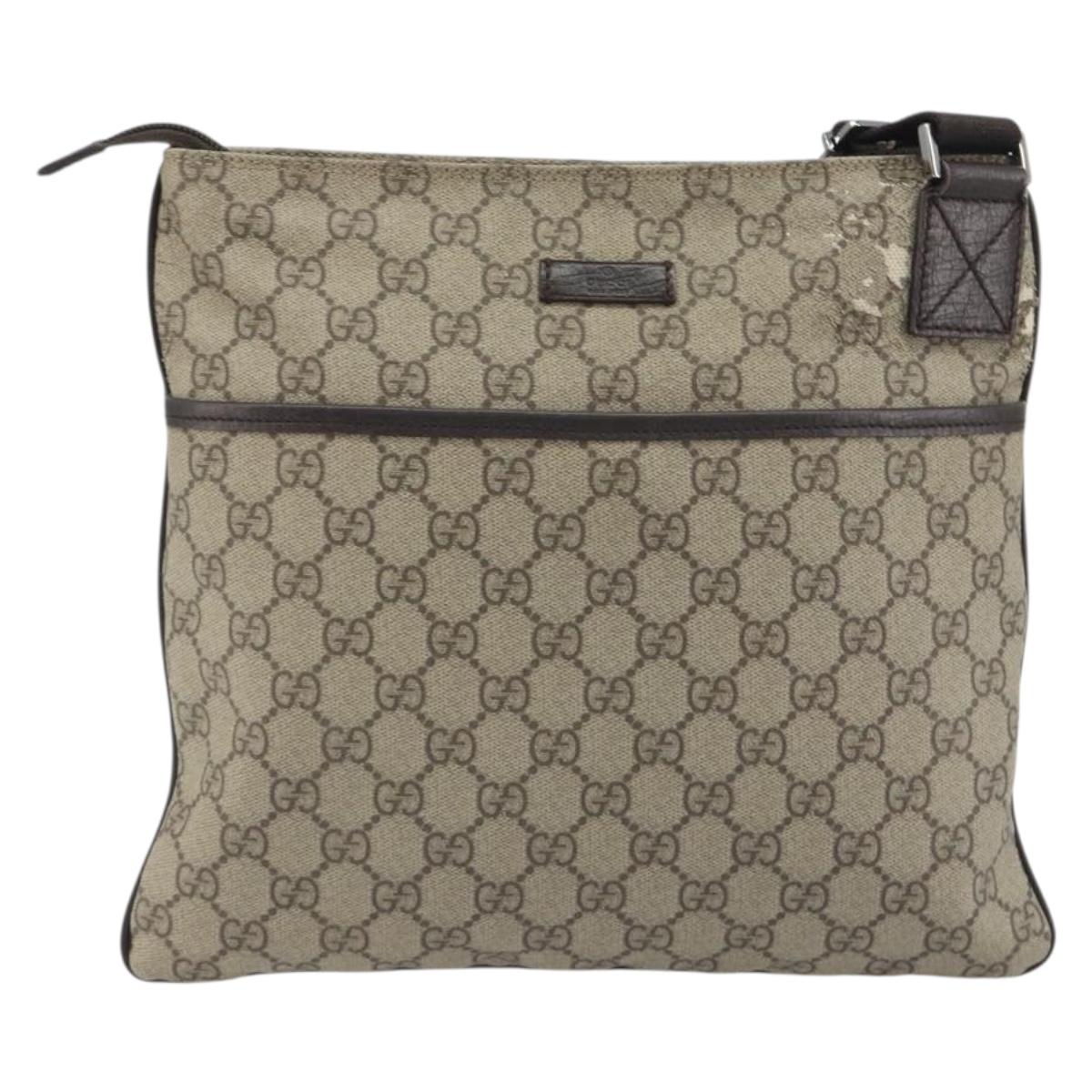 GUCCI GG Supreme Shoulder Bag PVC Leather Beige Silver 141626 Auth ep15158