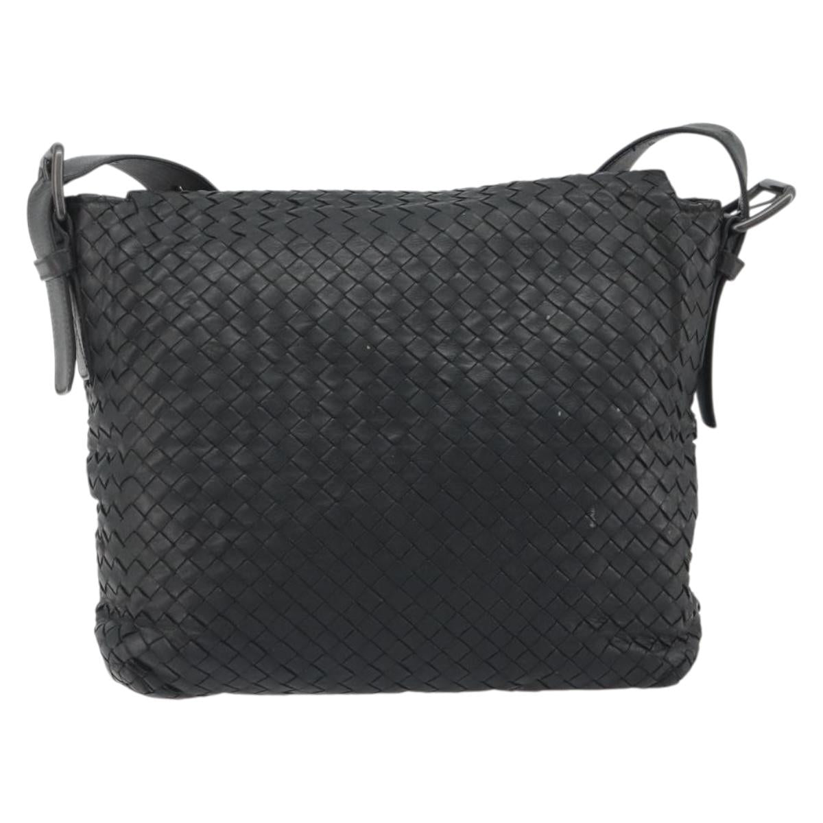 BOTTEGA VENETA INTRECCIATO Shoulder Bag Leather Black Auth ep15159