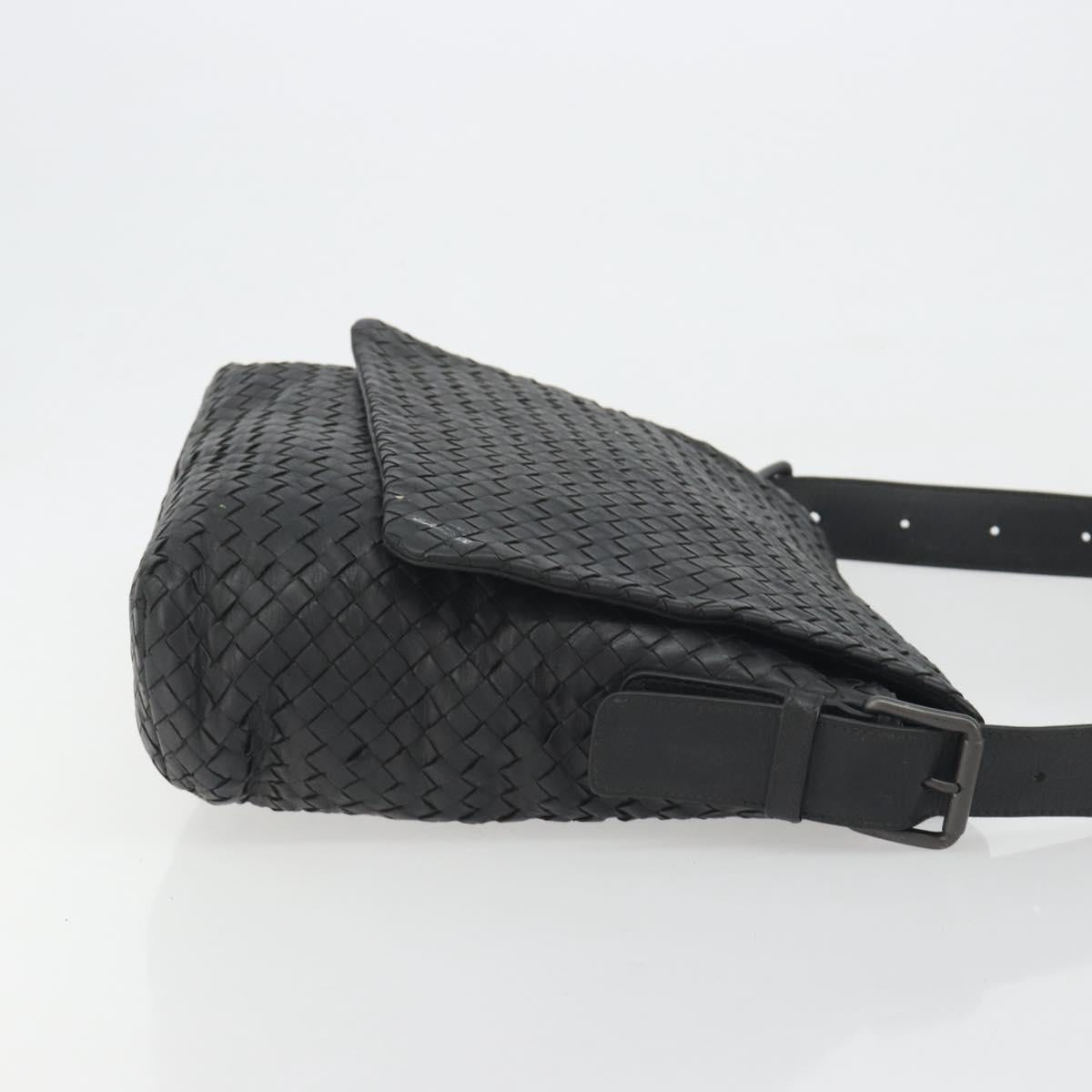 BOTTEGA VENETA INTRECCIATO Shoulder Bag Leather Black Auth ep15159