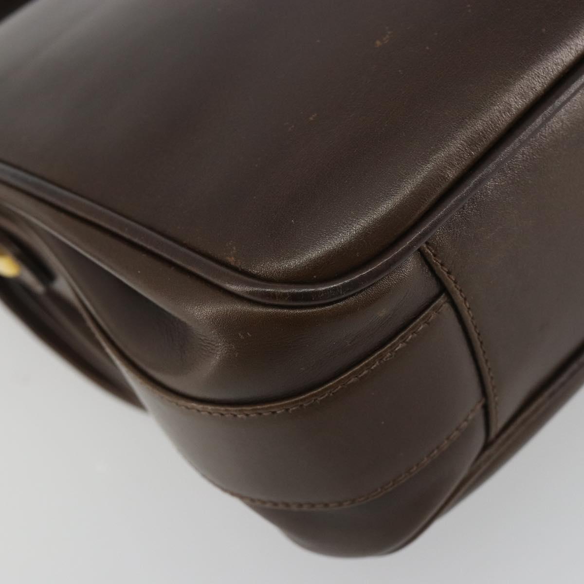 GUCCI Hand Bag Leather Brown Gold Tone Auth ep15160
