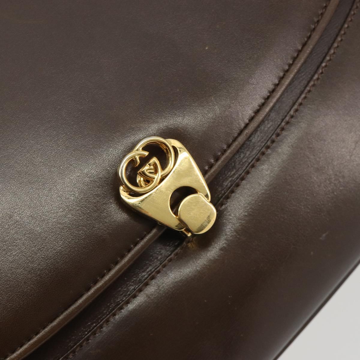 GUCCI Hand Bag Leather Brown Gold Tone Auth ep15160